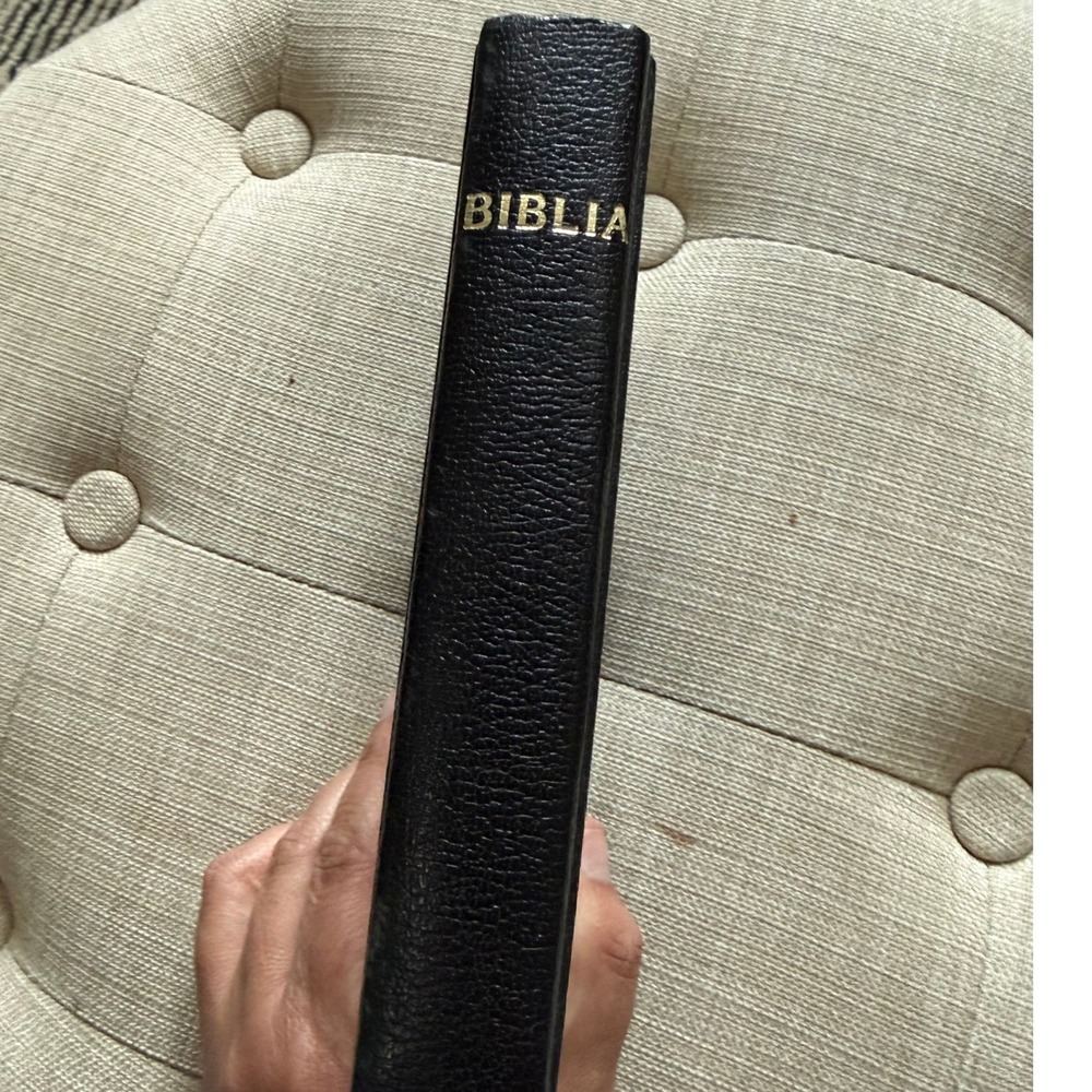 Vintage Romanian Bible Black Hardcover Religious Book Gold Spine